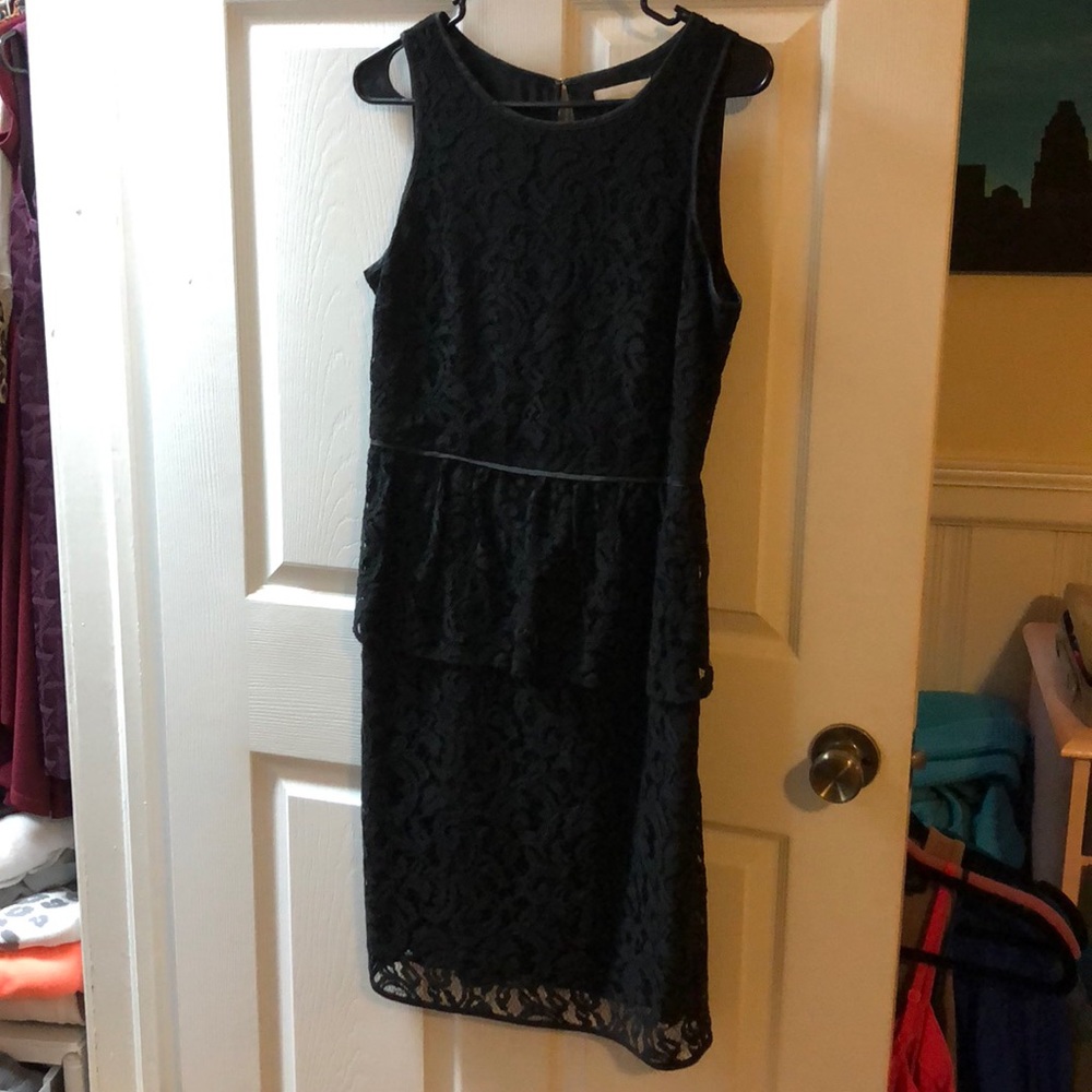 Peplum black lace evening dress